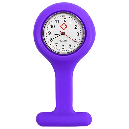 TRIXES Reloj de Bolsillo para enfermería de Silicona y con Clip para Colgar de la Bata - Violeta