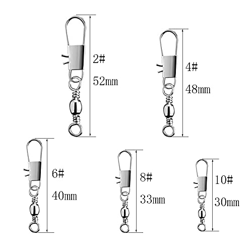 Trsnzul Emerillones de Pesca 210 Piezas Barril Giratorios de Pesca Chasquido Conectadores Emerillones #2#4#6#8#10 Pesca Accesorios Agua Salada Agua Dulce Aparejo de Pescar