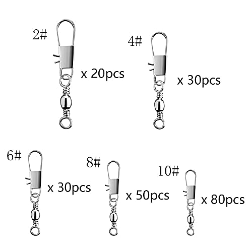 Trsnzul Emerillones de Pesca 210 Piezas Barril Giratorios de Pesca Chasquido Conectadores Emerillones #2#4#6#8#10 Pesca Accesorios Agua Salada Agua Dulce Aparejo de Pescar