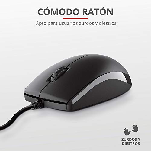 Trust Taro Pack Teclado y Ratón con Cable - Disposición QWERTY Español, Cable de 1.8m, Conexión USB, Teclado Resistente a los Vertidos, Windows, Mac, PC, Ordenador Portátil, Negro