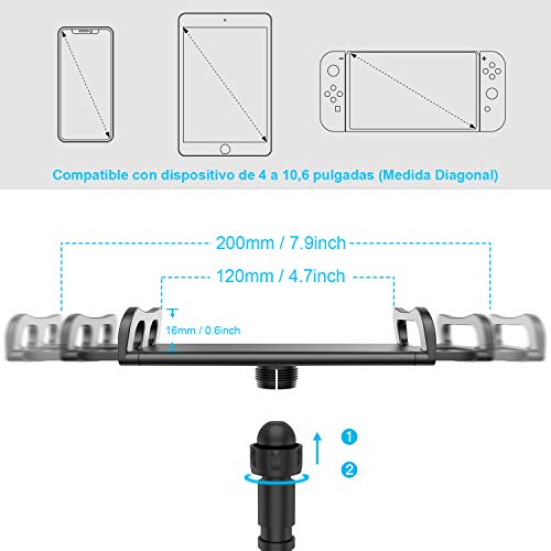 TRYONE Soporte Tablet Móvil Multiángulo - Soporte con Brazo de Cuello de Cisne para Serie iPad/Nintendo Switch/Samsung Galaxy Tabs/Huawei Mediapad/Kindle Fire y Más, 95cm de Longitud en Total