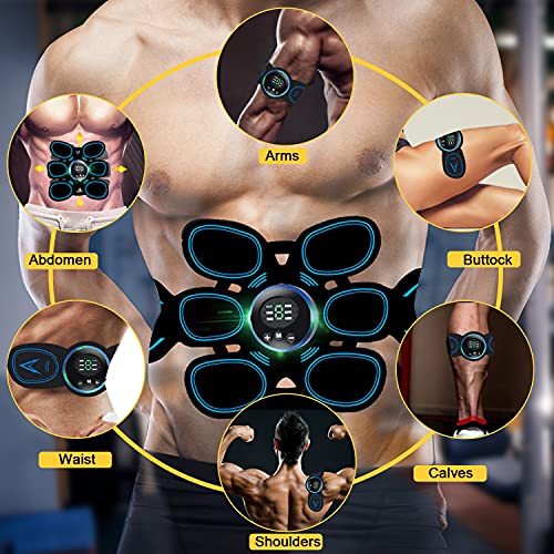 Tumax Estimulador Muscular Abdominales, ABS Músculo Estimulador, EMS Entrenamiento de Tonificación Abdominal Portátil para Hombre/Mujer, Abdomen Brazo Piernas Glúteos, con Almohadillas de Gel 12 pcs