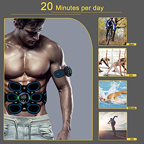 Tumax Estimulador Muscular Abdominales, ABS Músculo Estimulador, EMS Entrenamiento de Tonificación Abdominal Portátil para Hombre/Mujer, Abdomen Brazo Piernas Glúteos, con Almohadillas de Gel 12 pcs