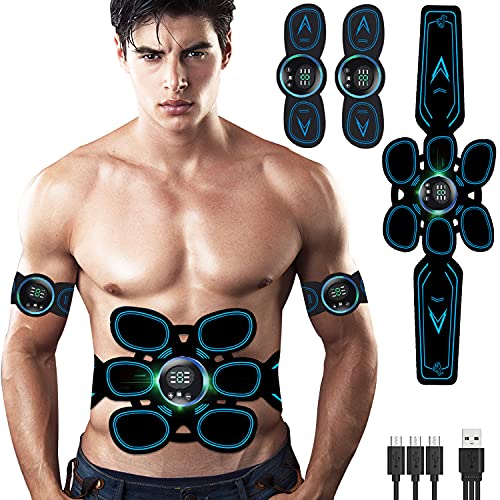 Tumax Estimulador Muscular Abdominales, ABS Músculo Estimulador, EMS Entrenamiento de Tonificación Abdominal Portátil para Hombre/Mujer, Abdomen Brazo Piernas Glúteos, con Almohadillas de Gel 12 pcs