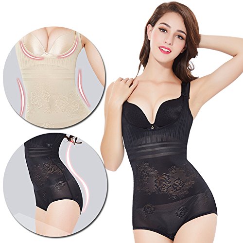 Tuopuda Body Faja Reductora Mujer Abdomen con Gancho,cómodo y Ligero Corsé Faja para presumir de Buena Figura sin Costuras (L (Waist 22.6-25 Inch), 1 Beige + 1 Negro)