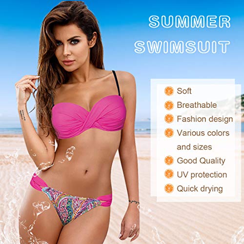 Tuopuda Mujer Retro Conjunto de Bikini Push up Twist Correa de Espagueti de Dos Piezas Bañador Estampado de Cintura Baja Acolchado Traje de Baño