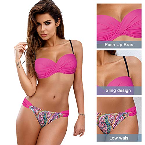 Tuopuda Mujer Retro Conjunto de Bikini Push up Twist Correa de Espagueti de Dos Piezas Bañador Estampado de Cintura Baja Acolchado Traje de Baño