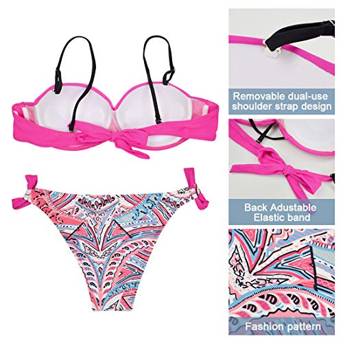 Tuopuda Mujer Retro Conjunto de Bikini Push up Twist Correa de Espagueti de Dos Piezas Bañador Estampado de Cintura Baja Acolchado Traje de Baño