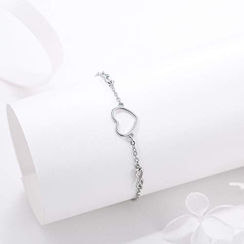 Tusuzik Pulsera de plata de ley 925 para mujeres niñas, pulseras de con corazón símbolo de infinito