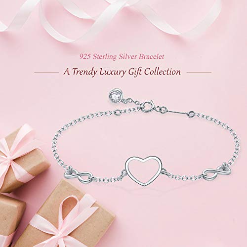 Tusuzik Pulsera de plata de ley 925 para mujeres niñas, pulseras de con corazón símbolo de infinito