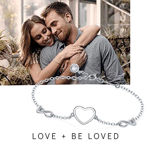 Tusuzik Pulsera de plata de ley 925 para mujeres niñas, pulseras de con corazón símbolo de infinito