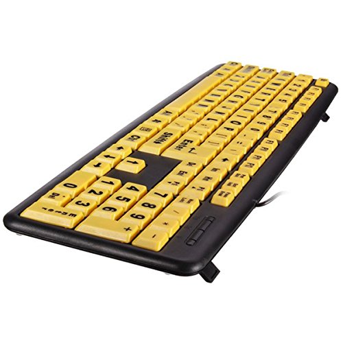 Tutoy Gran Impresión USB Teclado De Ordenador De Alto Contraste Amarillo Teclas Negro Carta para Anciano