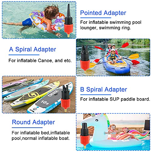 UCNOGIM Adaptador Paddle Surf Adaptador Compresor Piezas de Válvula Sup 4 Boquillas Diferentes Adaptador Inflador Eléctrica para Tabla de Paddle Surf Kayak Barca Hinchable Colchón Flotadores Piscinas