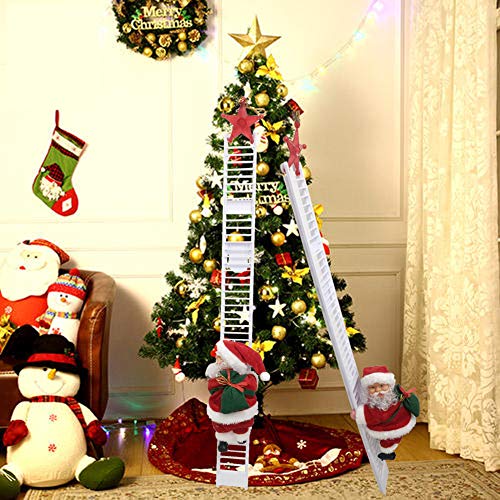 U/D Escalera Eléctrica de Escalada de Papá Noel, Eléctrico de la Que Sube de Papá Noel, Santa Claus Escalada en Escalera para árbol de Navidad Colgante Adorno para Fiesta Decoración del Hogar