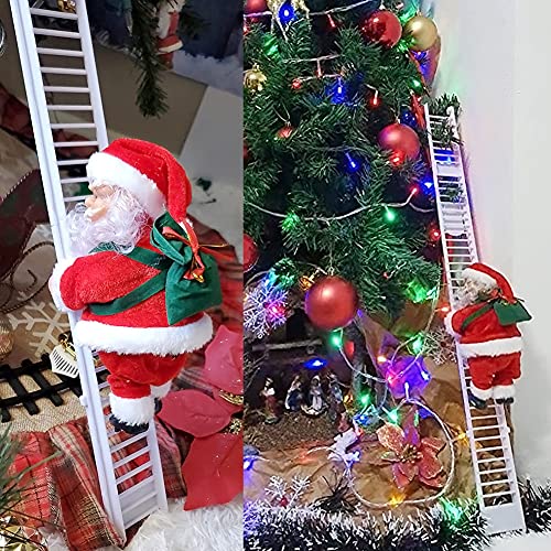 U/D Escalera Eléctrica de Escalada de Papá Noel, Eléctrico de la Que Sube de Papá Noel, Santa Claus Escalada en Escalera para árbol de Navidad Colgante Adorno para Fiesta Decoración del Hogar