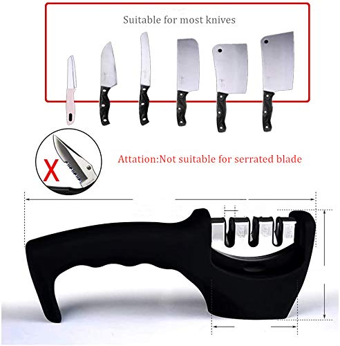 Uervoton Afilador de Cuchillos Manual de 3 Etapas, Afilador de Cuchillos de Cocina Profesional Diamante, Afilador de Cuchillos de Cocina Ceramica Dentados Inoxidable