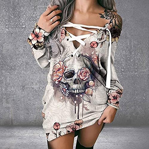 UEsent Vestido de mujer de manga larga con estampado sexy en un solo hombro, parte superior cruzada en el pecho, parte de arriba del vestido slilm, longitud media para otoño, todo a juego, Rosa-b, M