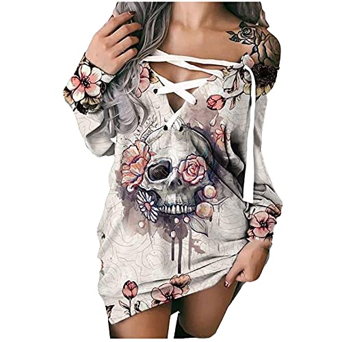 UEsent Vestido de mujer de manga larga con estampado sexy en un solo hombro, parte superior cruzada en el pecho, parte de arriba del vestido slilm, longitud media para otoño, todo a juego, Rosa-b, M