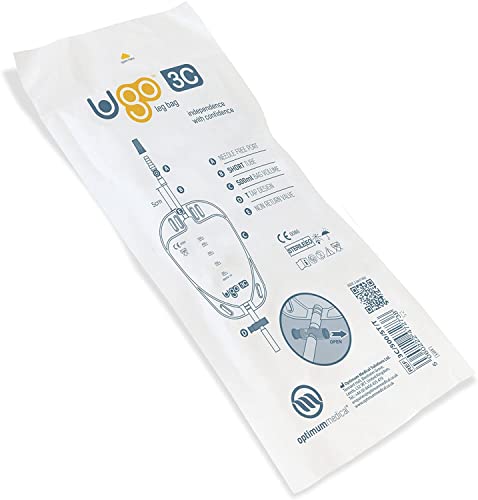 Ugo Bolsas Pierna (x10) - Bolsas de Drenaje Orina/Bolsas Pierna Catéter, Respaldo Tela Suave y Diseño Natural que se Ajusta Pierna (Paquete de 10) (Ugo 3C – 500ml, Tubo Corto, T Tap)