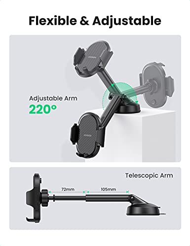 UGREEN Soporte Movil Coche [2 en 1], Soporte Teléfono Móvil Coche para Salpicadero/Rejilla Sujeta Porta Movil Coche con Ventosa Fuerte Car Phone Holder para iPhone 13 12 Pro MAX, Galaxy S21 Note 20