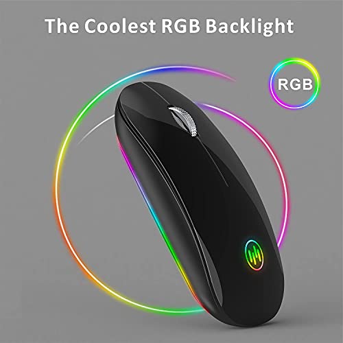 Uiosmuph U15 RGB Ratón inalámbrico, 2.4 GHz LED Ratón Silencioso Recargable con Adaptador de Receptor Nano USB Tipo c para Ordenador portátil Tablet PC Mac (Negro)