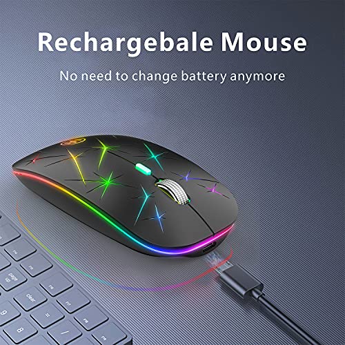 Uiosmuph U19 Ratón Inalámbrico, LED Recargable Mouse Silencioso con Adaptador de Receptor Nano USB Tipo c Ratón para Laptop, PC, Ordenador, Computadora, Notebook (Arena Negra)