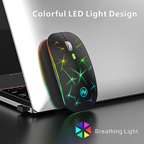 Uiosmuph U19 Ratón Inalámbrico, LED Recargable Mouse Silencioso con Adaptador de Receptor Nano USB Tipo c Ratón para Laptop, PC, Ordenador, Computadora, Notebook (Arena Negra)