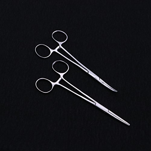 UKCOCO Pet Dog Hemostático de Acero Inoxidable, 2 Piezas Pinzas de Depilación Pinzas Exclusivas de Limpieza de Canal de Oído (16 cm de Cabeza Recta y Curvada)