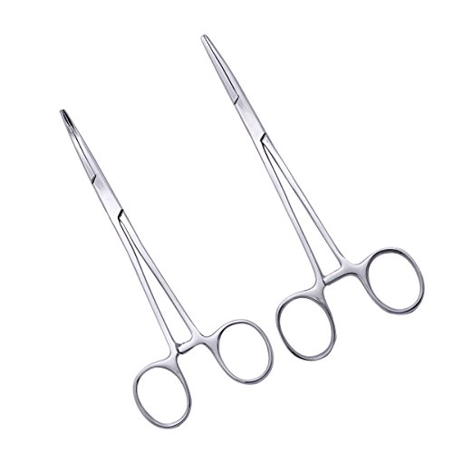 UKCOCO Pet Dog Hemostático de Acero Inoxidable, 2 Piezas Pinzas de Depilación Pinzas Exclusivas de Limpieza de Canal de Oído (16 cm de Cabeza Recta y Curvada)