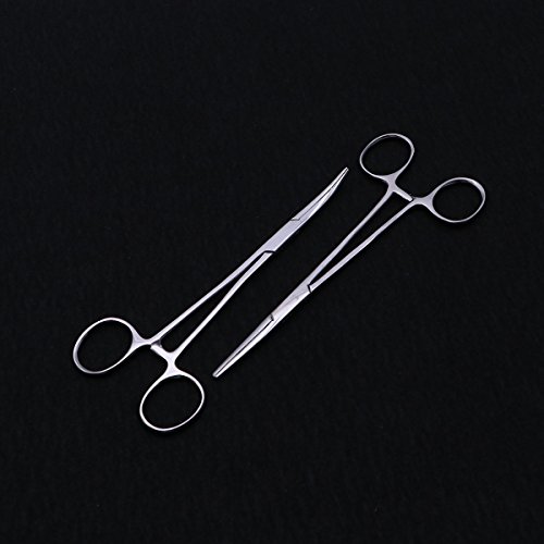 UKCOCO Pet Dog Hemostático de Acero Inoxidable, 2 Piezas Pinzas de Depilación Pinzas Exclusivas de Limpieza de Canal de Oído (16 cm de Cabeza Recta y Curvada)