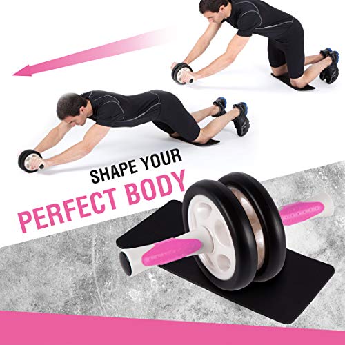 Ultrasport Aparato de abdominales AB Roller / AB Trainer con esterilla para las rodillas,ejercicios de abdominales para hombres y mujeres,rueda de abdominales multifunción,plegable