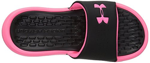 Under Armour Girls' Playmaker Fixed Strap Slide Sandal, Black (001)/Cerise, 2