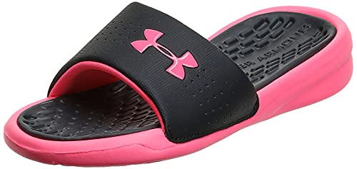 Under Armour Girls' Playmaker Fixed Strap Slide Sandal, Black (001)/Cerise, 2