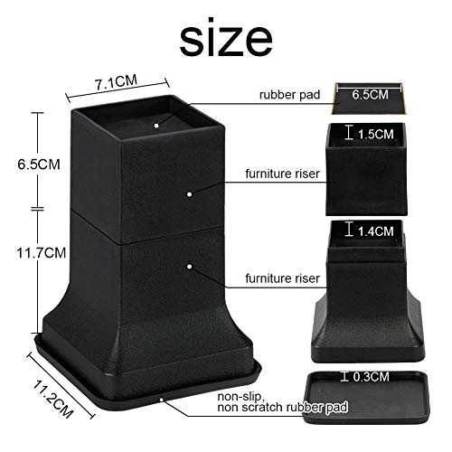 Uping Elevador de Muebles Alza de Mueble Elevadores para Camas Mesas o Mobiliario Aumente Altura en 5cm 10cm o 15cm (Negro)