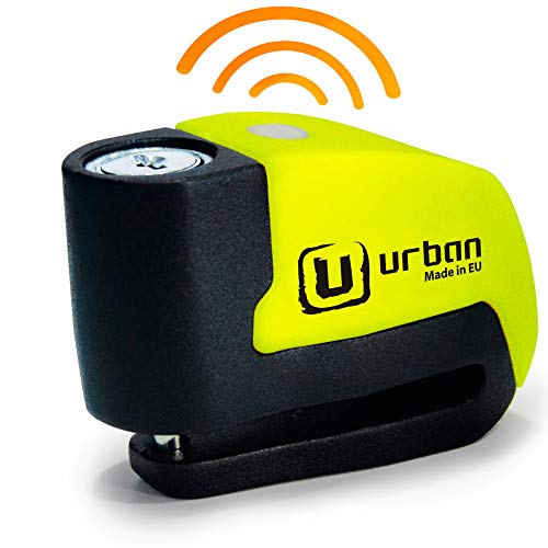 urban UR6 Candado Antirrobo Disco con Alarma+Warning 120dBA, 6 mm, Made In EU, Amarillo Flúor, Única