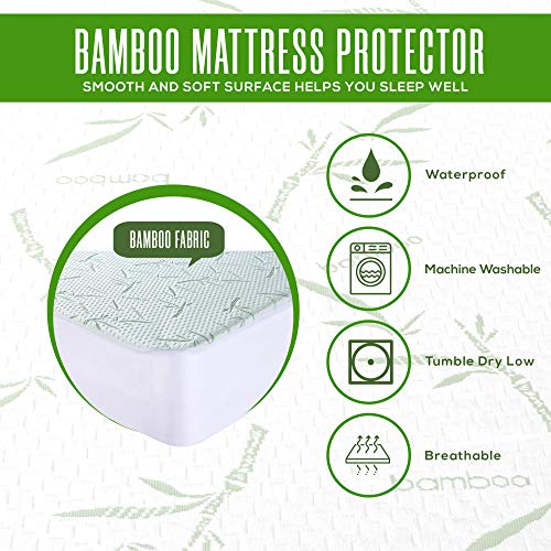 Utopia Bedding Impermeable Protector De Colchón De Bambú 90 x 190 x 30 cm, Funda De Colchón Premium, Transpirable, Estilo Ajustado Todo Elástico