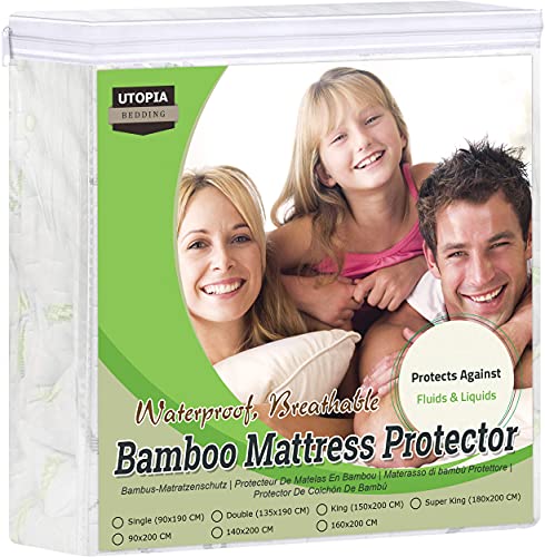 Utopia Bedding Impermeable Protector De Colchón De Bambú 90 x 190 x 30 cm, Funda De Colchón Premium, Transpirable, Estilo Ajustado Todo Elástico