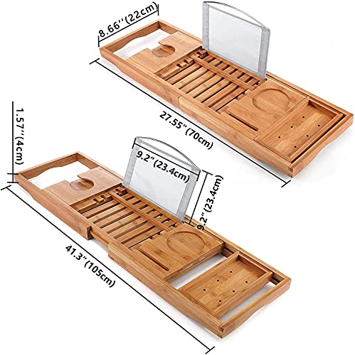 Utoplike - Bandeja de bambú para bañera con soporte deslizante para toallas, mesa de baño con soporte para libros, tablas de bañera, estante ajustable para lectura de libros