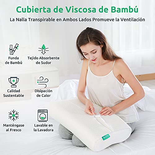 UTTU Almohada, Almohada con Altura Ajustable, Almohada de Diseño Ergonómico, Funda de Bambú Extraíble y Lavable