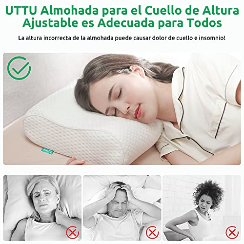 UTTU Almohada, Almohada con Altura Ajustable, Almohada de Diseño Ergonómico, Funda de Bambú Extraíble y Lavable