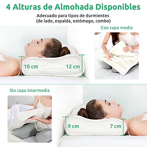 UTTU Almohada, Almohada con Altura Ajustable, Almohada de Diseño Ergonómico, Funda de Bambú Extraíble y Lavable