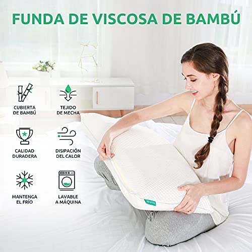 UTTU Almohada de espuma viscoelástica, almohada cervical con altura ajustable, almohada con funda de bambú removible y lavable, almohadas para dormir para los lados y la espalda