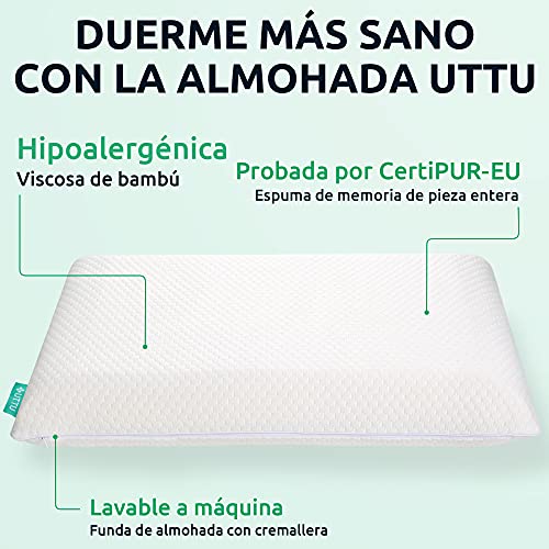 UTTU Almohada de espuma viscoelástica, almohada cervical con altura ajustable, almohada con funda de bambú removible y lavable, almohadas para dormir para los lados y la espalda