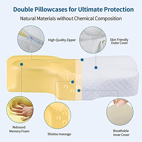 UUQ Almohada Ortopédica, Almohada Cervical Viscoelastica con 2 Fundas de Almohada Lavables, Almohada Cervical para Personas Que Duermen de Costado, Durmiente de Espalda y Boca Abajo