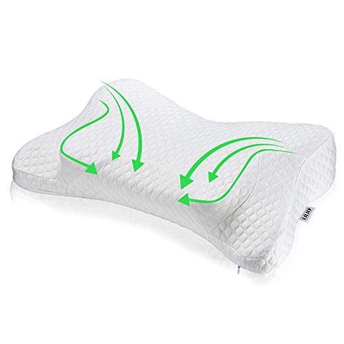 UUQ Almohada ortopédica de Espuma viscoelástica con Forma de Mariposa para Dolor de Cuello y Hombros, Almohada Cervical ergonómica para Dormir de Lado y Espalda con Funda de Almohada hipoalergénica