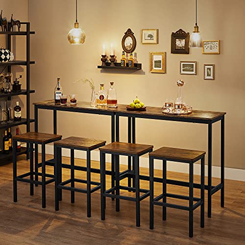 VASAGLE Juego de Mesa Comedor, Set Mesa Bar, Barra de 100 x 40 x 90 cm con 2 taburetes de 30 x 40 x 65 cm, Marco de Metal, Industrial, para Comedor, Sala de Estar, Marrón Rústico y Negro LBT218B01