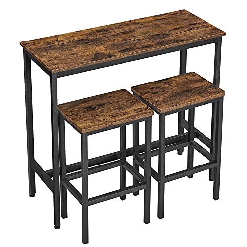 VASAGLE Juego de Mesa Comedor, Set Mesa Bar, Barra de 100 x 40 x 90 cm con 2 taburetes de 30 x 40 x 65 cm, Marco de Metal, Industrial, para Comedor, Sala de Estar, Marrón Rústico y Negro LBT218B01