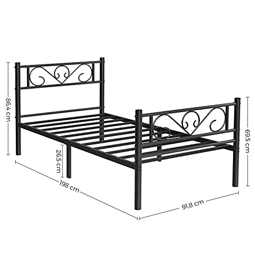 VASAGLE Marco de Cama Individual, Marco de Metal, para Colchón de 90 x 190 cm, para Adultos y Niños, sin Resorte de Arco, Montaje Simple, para Espacios Pequeños, Negro RMB061B01