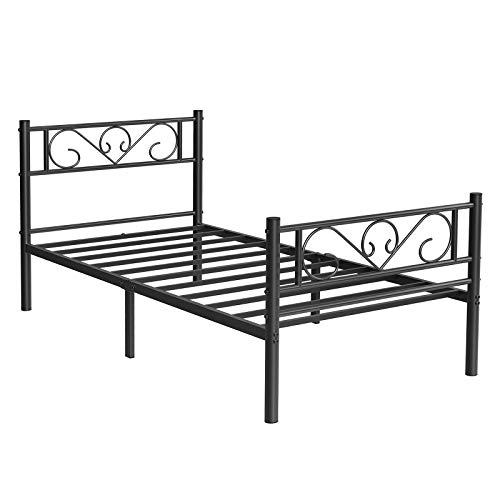 VASAGLE Marco de Cama Individual, Marco de Metal, para Colchón de 90 x 190 cm, para Adultos y Niños, sin Resorte de Arco, Montaje Simple, para Espacios Pequeños, Negro RMB061B01