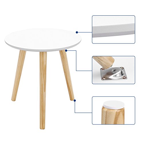 VASAGLE Mesas auxiliares nórdicas, Juego de 2 mesas de café, Mesaits de Centro para salón, Mesas Redondas, Patas de Madera de Pino, Blanco y Natural LET07WN